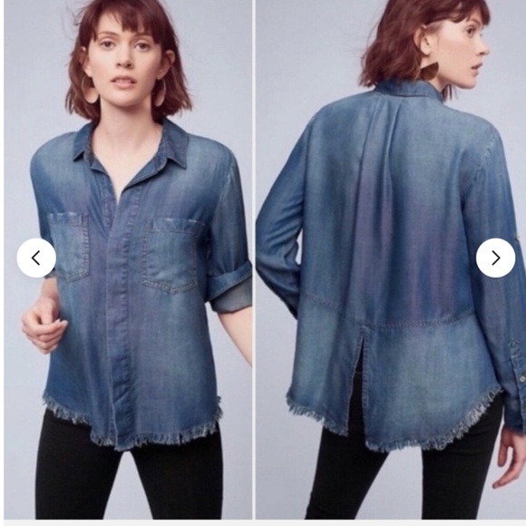 Anthropologie Cloth & Stone Chambray Button Down denim western boho summer layer - Picture 2 of 16